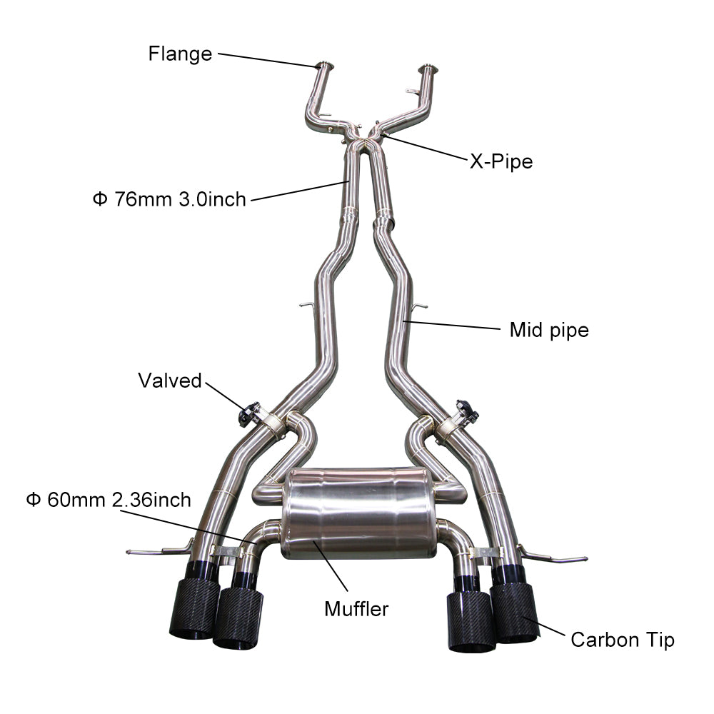 KYOSTAR 76mm Valved Catback Exhaust System w/ OPF for 2021+ BMW G80 M3 G82 G83 M4 2022+ G81 M3 S58 3.0T