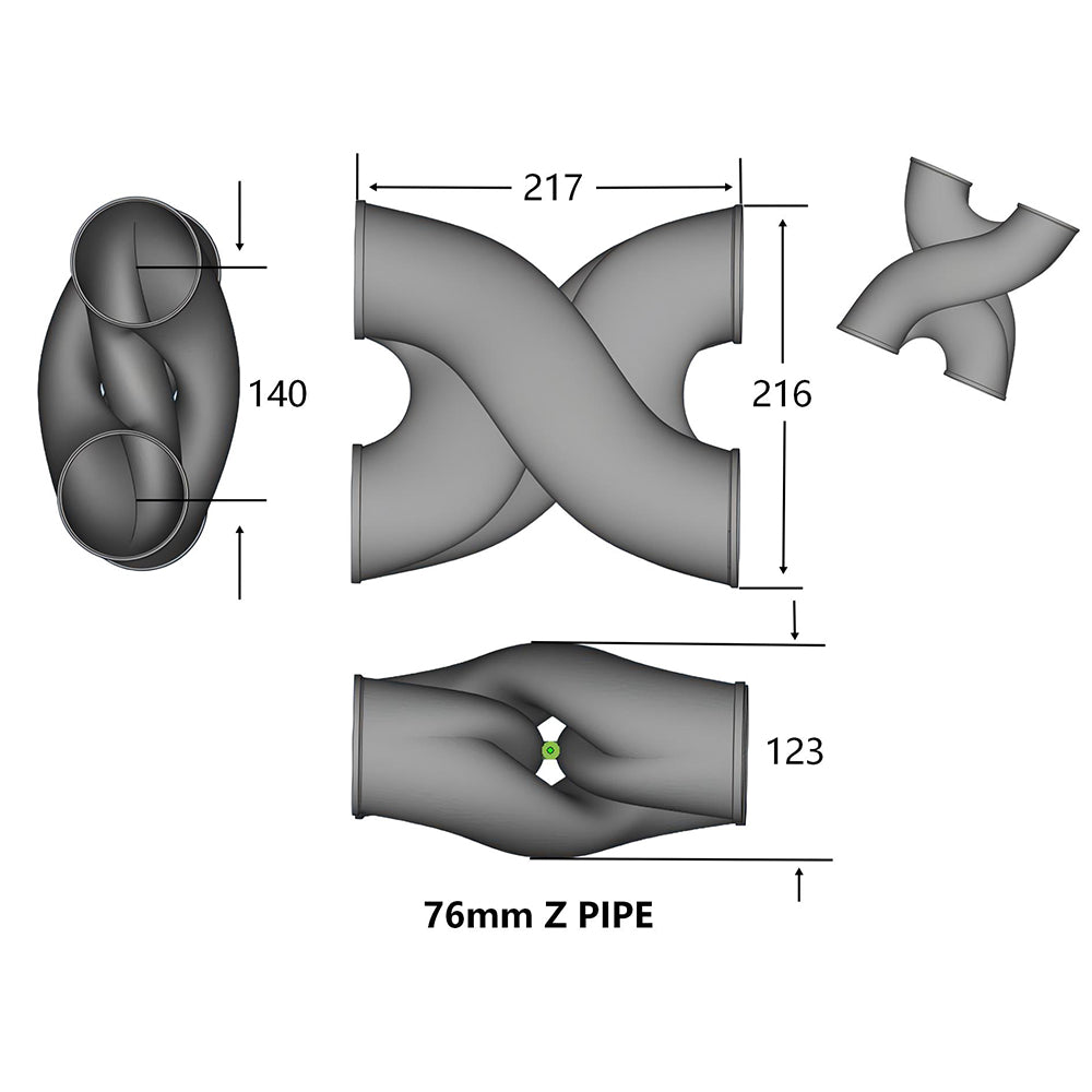 KYOSTAR 3" 76mm Universal 3D Z-Pipe Exhaust Section 217mm Performance Exhaust